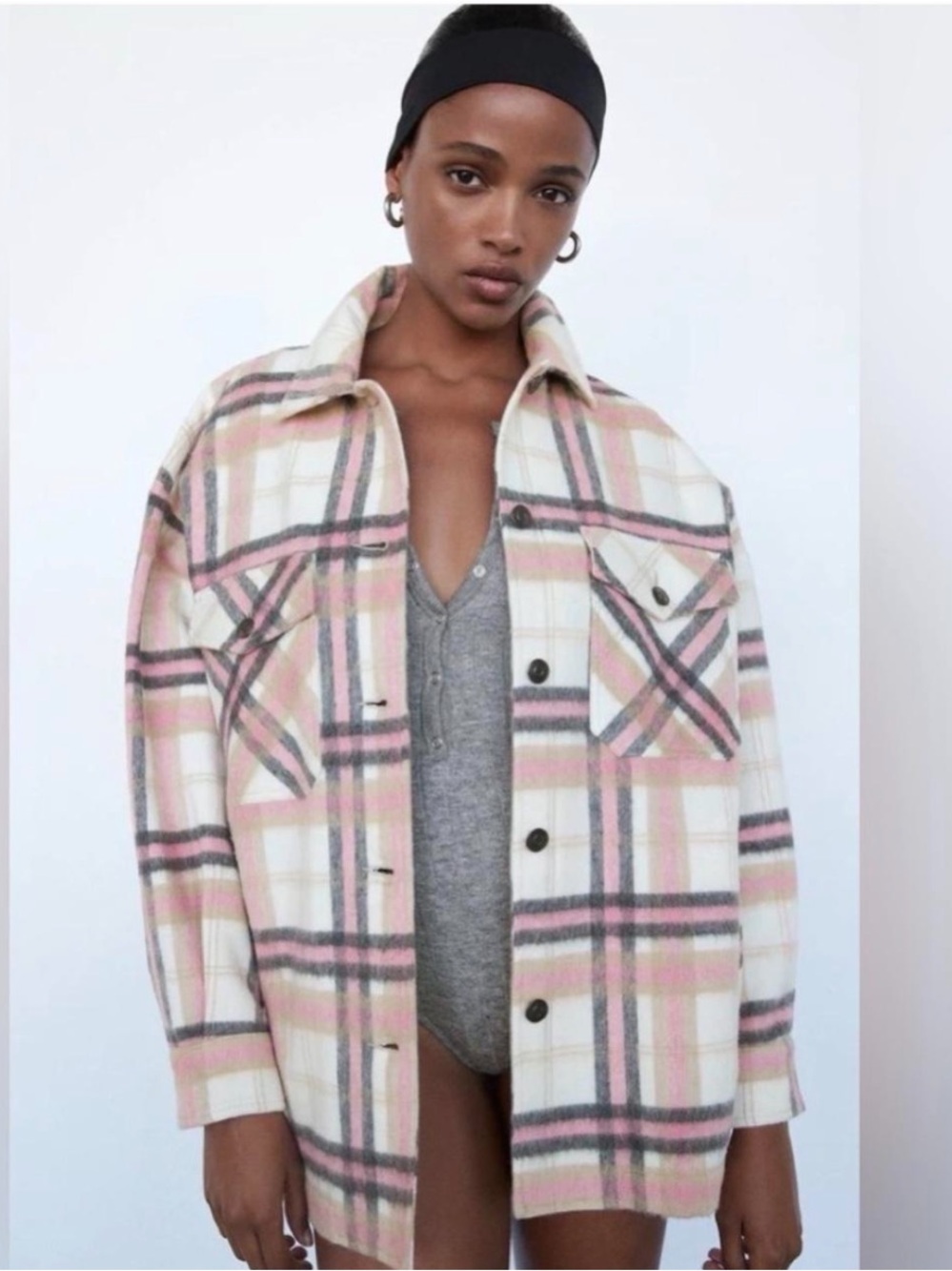 ZARA Pink Plaid Wool Shacket